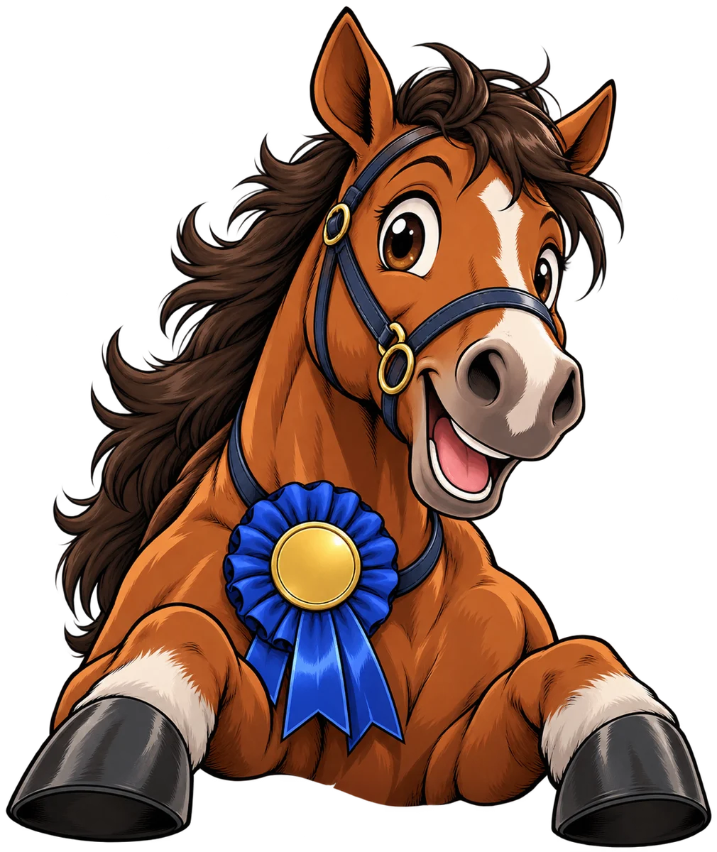 A cheerful chestnut horse cheering on your drawing